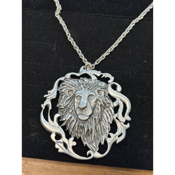 Lion Head Pendant Necklace In Silver-Tone Metal With Intricate Detailing & Chain - Picture 12 of 13